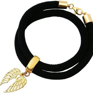 Gemshine - Damen - Armband - Wickelarmband - 925 Silber - Vergoldet - Flügel - Schwarz
