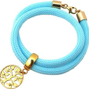 Gemshine - Damen - Armband - Wickelarmband - 925 Silber - Vergoldet - Lebensbaum - Blau