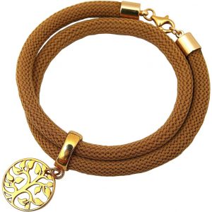 Gemshine - Damen - Armband - Wickelarmband - 925 Silber - Vergoldet - Lebensbaum - Braun