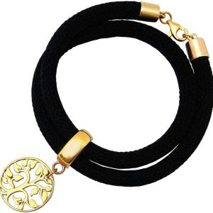 Gemshine - Damen - Armband - Wickelarmband - 925 Silber - Vergoldet - Lebensbaum - Schwarz