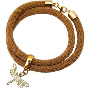 Gemshine - Damen - Armband - Wickelarmband - 925 Silber - Vergoldet - Libelle - Braun