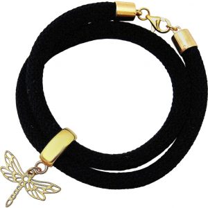 Gemshine - Damen - Armband - Wickelarmband - 925 Silber - Vergoldet - Libelle - Schwarz