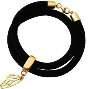 Gemshine - Damen - Armband - Wickelarmband - 925 Silber - Vergoldet - Schmetterling - Schwarz