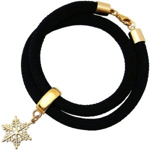 Gemshine - Damen - Armband - Wickelarmband - 925 Silber - Vergoldet - Schneeflocke - Schwarz