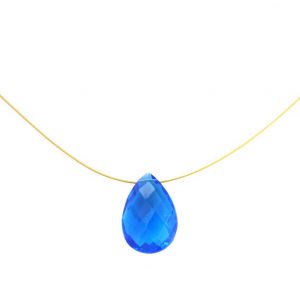 Gemshine - Damen - Halskette  - Anhänger - Vergoldet - Topas - Quarz - Facettiert - Tropfen - Blau - 45 cm
