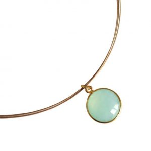 Gemshine - Damen - Halskette - 925 Silber - Vergoldet - Chalcedon - Grün - CANDY - 45 cm