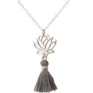 Gemshine - Damen - Halskette - Anhänger - 925 Silber - Lotus Blume - Quaste - Blau Grau - YOGA - 45 cm