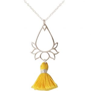 Gemshine - Damen - Halskette - Anhänger - 925 Silber - Lotus Blume - Quaste - Goldgelb - YOGA - 45 cm