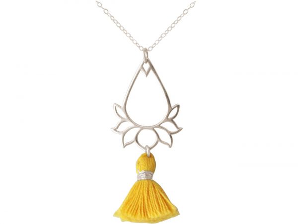 Gemshine - Damen - Halskette - Anhänger - 925 Silber - Lotus Blume - Quaste - Goldgelb - YOGA - 45 cm