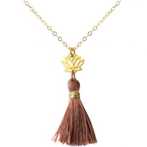 Gemshine - Damen - Halskette - Anhänger - 925 Silber - Vergoldet - Lotus Blume - Quaste - Rose - YOGA - 4 cm