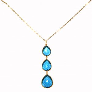 Gemshine - Damen - Halskette - Anhänger - 925 Silber - Vergoldet - Topas Quarz - Blau - CANDY - Tropfen - 9 cm