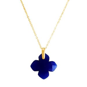Gemshine - Damen - Halskette - Anhänger - 925 Silber Vergoldet - Chalzedon - Blau - GEM - 2,5 cm