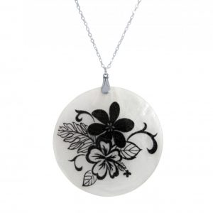 Gemshine - Damen - Halskette - Anhänger - Medaillon - Perlmutt - FLOWER BOUQUET - 925 Silber - Schwarz - 5 cm