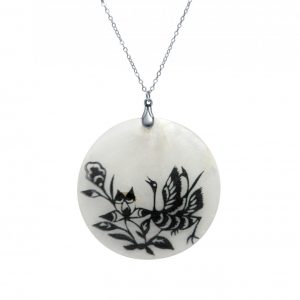 Gemshine - Damen - Halskette - Anhänger - Medaillon - Perlmutt - FLOWERS - 925 Silber - Schwarz - 5 cm