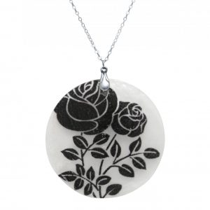 Gemshine - Damen - Halskette - Anhänger - Medaillon - Perlmutt - ROSES - 925 Silber - Schwarz - Weiß - 5 cm