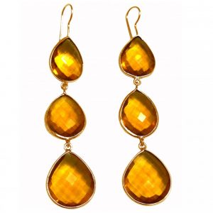 Gemshine - Damen - Ohrringe - 925 Silber - Vergoldet - Citrin - Quarz - Gelb - Gold - CANDY - Tropfen - 9 cm