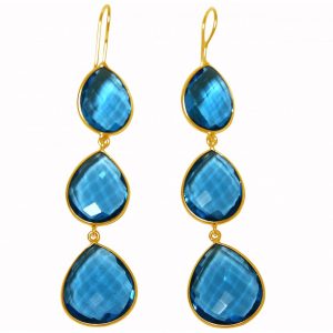 Gemshine - Damen - Ohrringe - 925 Silber - Vergoldet - Topas Quarz - Blau - CANDY - Tropfen - 9 cm