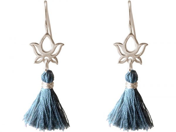 Gemshine - Damen - Ohrringe - Ohrhänger - 925 Silber - Lotus Blume - Quaste - Blau - YOGA - 4 cm
