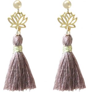 Gemshine - Damen - Ohrringe - Ohrhänger - 925 Silber - Vergoldet - Lotus Blume - Quaste - Rose - YOGA - 4 cm