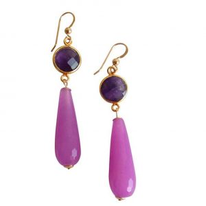 Gemshine - Damen - Ohrringe - Vergoldet - Jade - Amethyst - Grün - Violett - Lila - PARTY DROPS - 5 cm