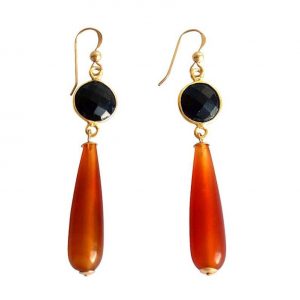 Gemshine - Damen - Ohrringe - Vergoldet - Karneol - Onyx - Orange - Schwarz - PARTY DROPS - 5 cm