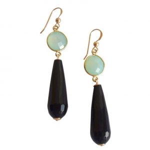 Gemshine - Damen - Ohrringe - Vergoldet - Onyx - Chalcedon - Schwarz - Meeresgrün - PARTY DROPS - 5 cm