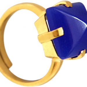 Gemshine - Damen - Ring - 925 Silber Vergoldet - Chalcedon - Blau - 12mm - Größenverstellbar