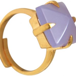Gemshine - Damen - Ring - 925 Silber Vergoldet - Chalcedon - Lavendel Lila - 12mm - Größenverstellbar