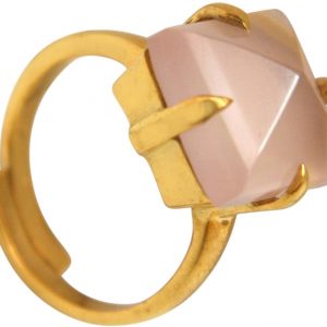 Gemshine - Damen - Ring - 925 Silber Vergoldet - Chalcedon - Rosa - 12mm - Größenverstellbar