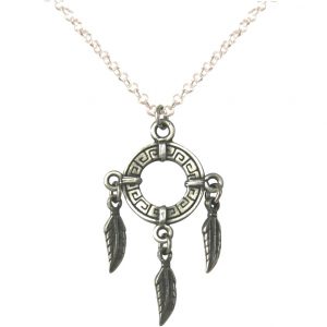 Gemshine - Halskette - Anhänger - Traumfänger - Versilbert - Boho - Feder - 45 cm