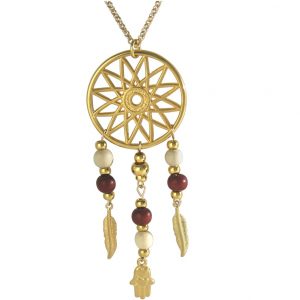 Gemshine - Halskette - Traumfänger - Vergoldet - Feder - Fatima - Hamsa - 75 cm