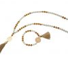 Gemshine - Mala Halskette - Anhänger - Vergoldet - Edelstein - Lachs - Beige - 80 cm – Bild 5