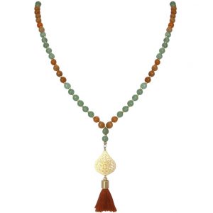 Gemshine - Mala Halskette - Anhänger - Vergoldet - Edelstein - Lachs - Grün - 80 cm