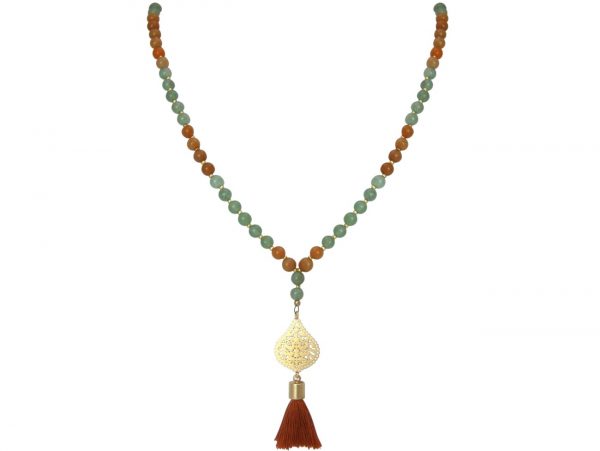 Gemshine - Mala Halskette - Anhänger - Vergoldet - Edelstein - Lachs - Grün - 80 cm