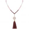 Gemshine - Mala Halskette - Anhänger - Vergoldet - Edelstein - Rose - Beige - 80 cm