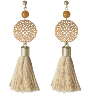 Gemshine - Mala Ohrringe - Vergoldet - Edelstein - Lachs - Beige - 5 cm