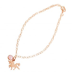 GEMSHINE Armband mit Einhorn und Rosenquarz Edelstein. 18 cm Armkette aus 925 Silber. Massiv 925 Silber, vergoldet, rose vergoldet. Made in Spanien. Geschenketui, Metall Farbe:Silber rose vergoldet