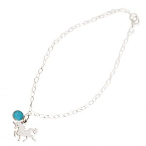 GEMSHINE Armband mit Einhorn und Türkis Edelstein. 18cm Armkette aus 925 Silber. Massiv 925 Silber, vergoldet, rose vergoldet. Made in Spanien. Geschenketui, Metall Farbe:Silber rose vergoldet