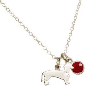 GEMSHINE Dackel Anhänger mit Edelstein Auswahl. Massiv 925 Silber an 45cm Halskette. Geschenk für Haustier Herrchen und Frauchen - Made in Spain, Stein:Rubin