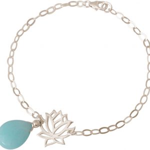GEMSHINE Damenarmband aus 925 Silber mit YOGA Lotusblume und Türkis Tropfen. Edelstein hervorragender Qualität und Farbe. Made in Madrid / Spanien. Im eleganten Schmucketui mit Geschenkverpackung