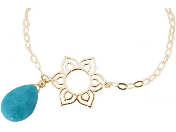 GEMSHINE Damenarmband aus hochwertig vergoldetem 925 Silber mit YOGA Lotusblume und Türkis Tropfen hervorragender Qualität. Made in Madrid / Spanien. Im eleganten Schmucketui mit Geschenkverpackung. – Bild 4