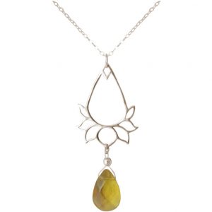 GEMSHINE Damenhalskette aus 925 Silber mit YOGA Lotusblume und Citrin Tropfen. Edelstein hervorragender Qualität und Farbe. Made in Madrid / Spanien. Im eleganten Schmucketui mit Geschenkverpackung