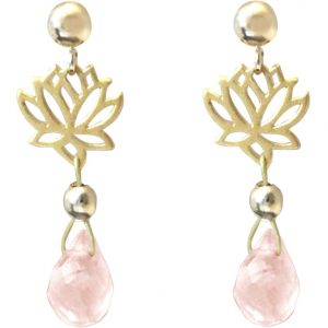 GEMSHINE Damenohrringe aus 925 Silber hochwertig vergoldet, YOGA Mandala Lotusblumen und Rosenquarzen hervorragender Qualität. Made in Madrid / Spanien. Im eleganten Schmucketui mit Geschenkverpackung
