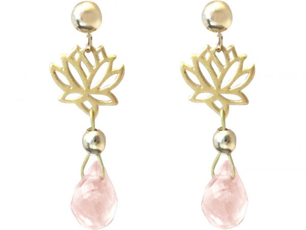 GEMSHINE Damenohrringe aus 925 Silber hochwertig vergoldet, YOGA Mandala Lotusblumen und Rosenquarzen hervorragender Qualität. Made in Madrid / Spanien. Im eleganten Schmucketui mit Geschenkverpackung