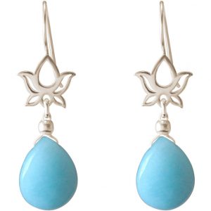 GEMSHINE Damenohrringe aus 925 Silber mit YOGA Mandala Lotusblumen und Türkisen hervorragender Qualität und Farbe. Made in Madrid / Spanien. Im eleganten Schmucketui mit Geschenkverpackung geliefert.