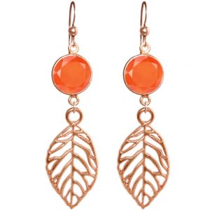 GEMSHINE Damenohrringe Karneolen und Blätter. Naturschmuck Ohrhänger 925 Silber, vergoldet oder rose. Qualitätsvoller Schmuck Made in Munich / Germany., Metall Farbe:Silber rose vergoldet