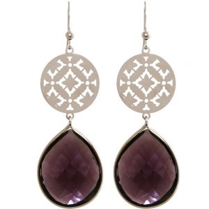 GEMSHINE Damenohrringe mit Mandalas und Amethyst Edelsteinen hervorragender Qualität. Ohrhänger. Made in Madrid / Spanien. Im eleganten Geschenketui geliefert., Metall Farbe:Silber