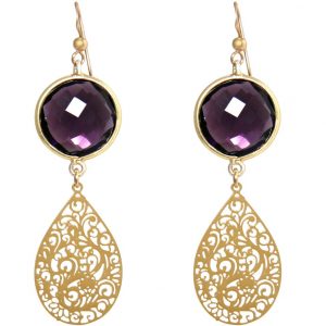 GEMSHINE Damenohrringe mit Mandalas und Amethysten hervorragender Qualität. Ohrhänger. Made in Madrid / Spanien. Im eleganten Geschenketui., Metall Farbe:Silber vergoldet