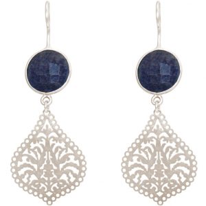 GEMSHINE Damenohrringe mit Mandalas und blaue Saphiren hervorragender Qualität. Ohrhänger. Made in Madrid / Spanien. Im eleganten Geschenketui., Metall Farbe:Silber