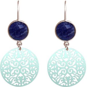 GEMSHINE Damenohrringe mit Mandalas und blauen Saphiren hervorragender Qualität. Ohrhänger Made in Madrid / Spanien. Im eleganten Geschenketui., Metall Farbe:Silber